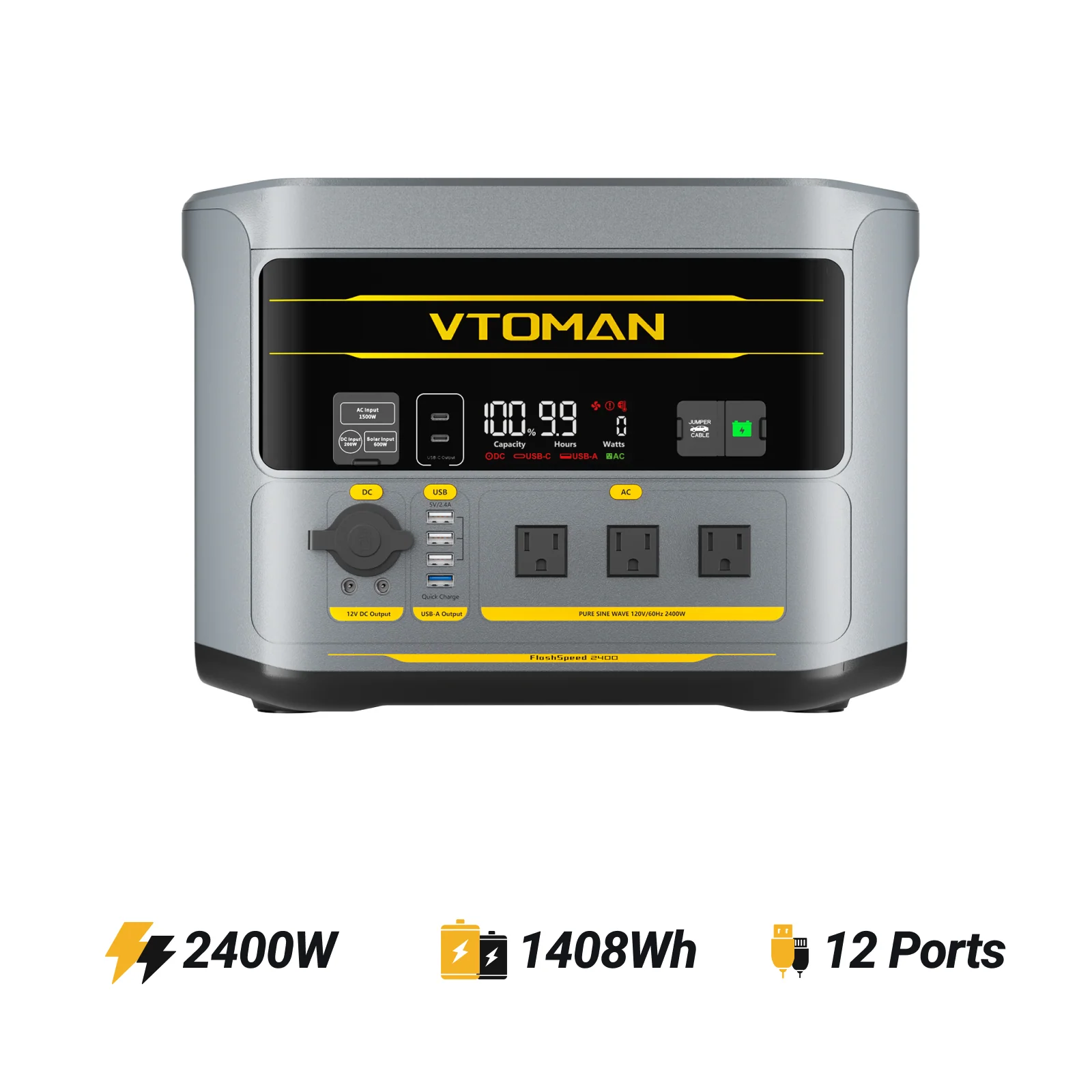 VTOMAN  FlashSpeed 2400 V-BEYOND™ Portable Power Station with Jumper Cable (US&MEX) - Image 3