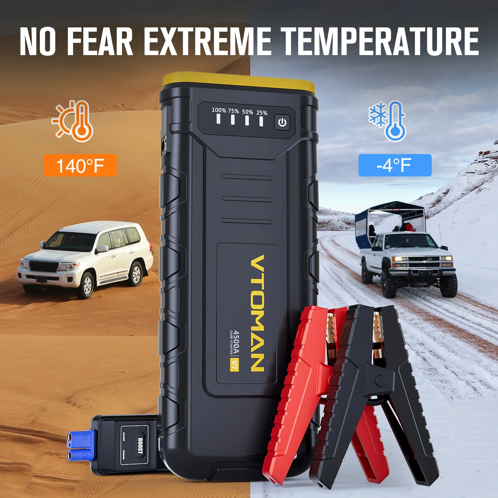 VTOMAN V7 Jump Starter - 4500A Car Battery Jumper Starter for 12V Vehicles (Up to 10L Gas & 8L Diesel Engines), Jump Box, Lithium Booster Pack, Portable Charger with Jumper Cables, LED Light - Image 5
