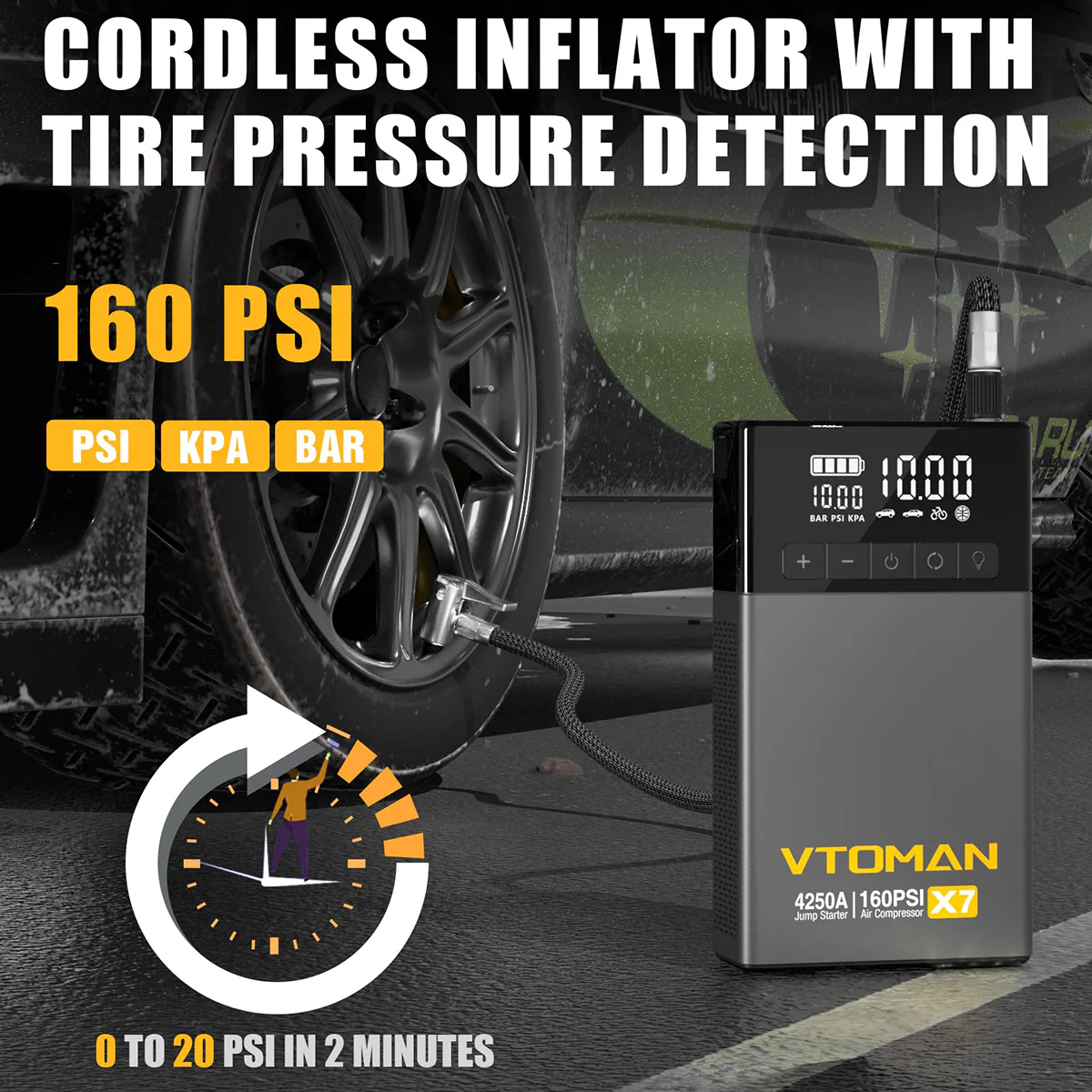 VTOMAN X7 Jump Starter With Air Compressor All-In-One Solution for Roadside Emergencies - Image 3
