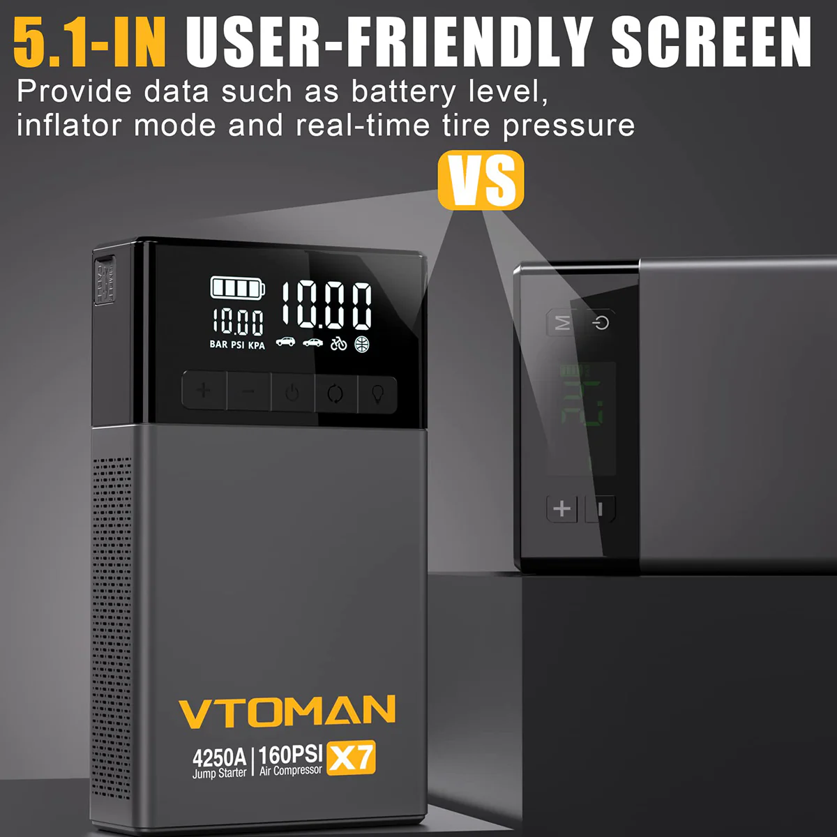 VTOMAN X7 Jump Starter With Air Compressor All-In-One Solution for Roadside Emergencies - Image 4