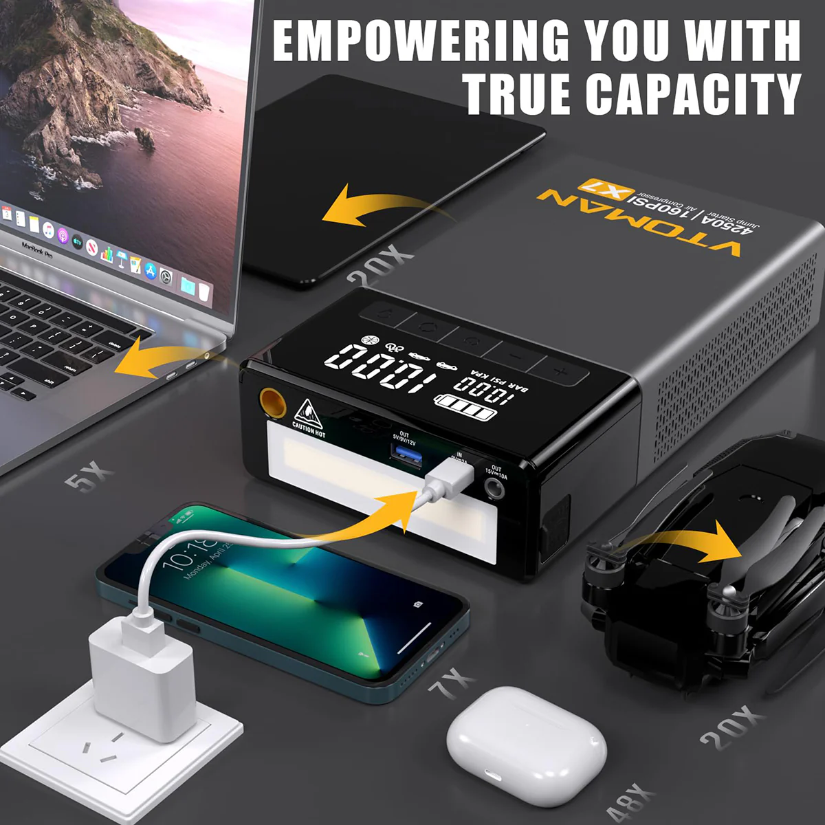 VTOMAN X7 Jump Starter With Air Compressor All-In-One Solution for Roadside Emergencies - Image 7